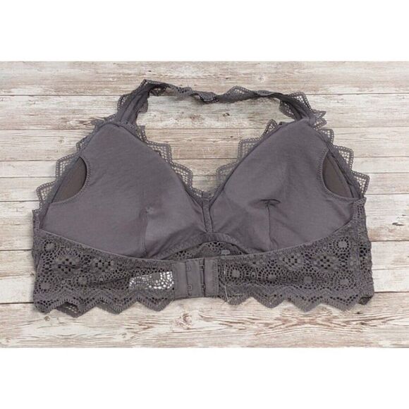 Felina Womens Sz Medium Gray Unlined Halter Adjustable Lace Floral Bralette Bra - Picture 2 of 9